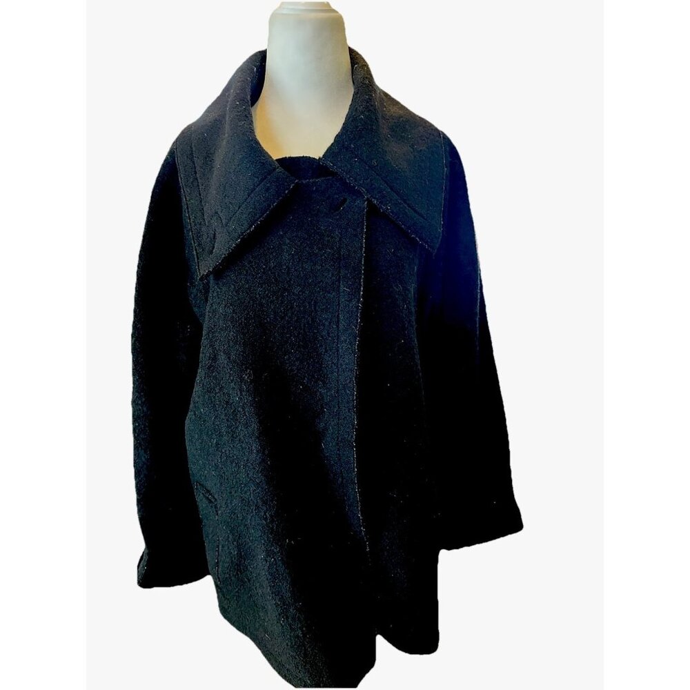 Hilary Radley Women's Black Boiled Wool Jacket Size M Long Sleeve Luxury